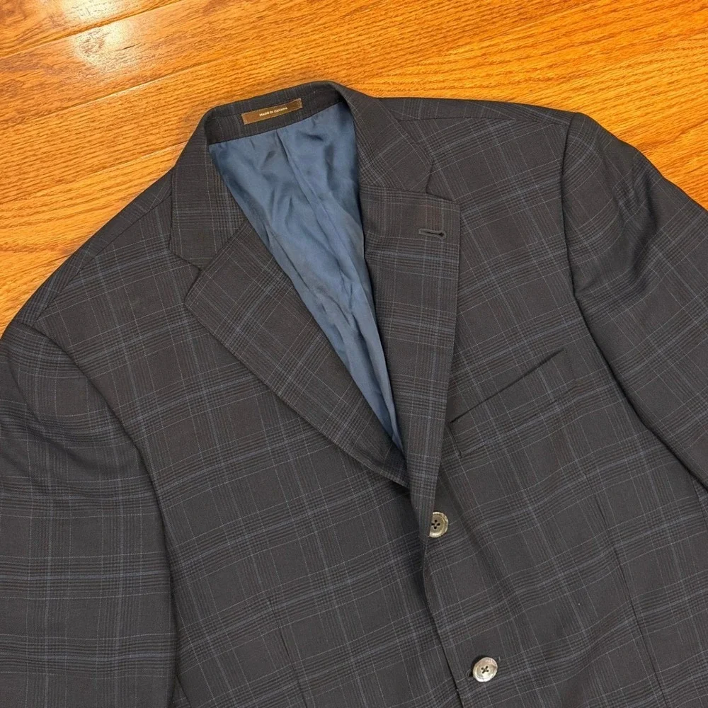 Peter Millar Sport Coat Mens 40R Wool Navy Blue Plaid Blazer Jacket 3 Button